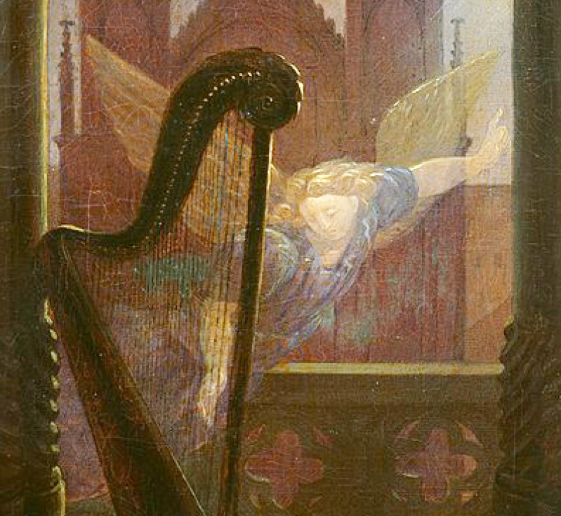 Painting of harp and angel