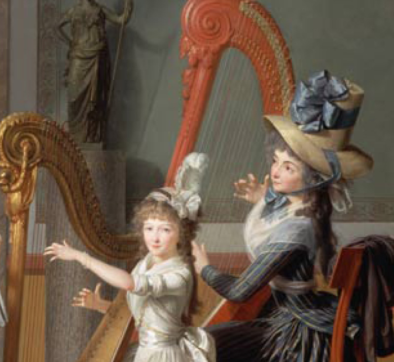 Vintage painting of harp players